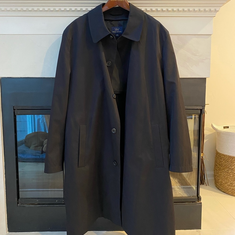 Brooks Brothers single breasted men black trench coat Sz XL